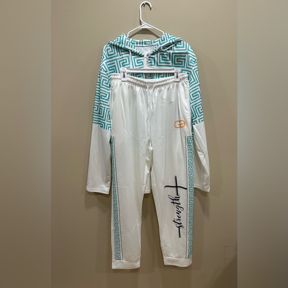 Men’s Tracksuit Geometric Pattern Long Sleeve Drawstring Hoodie Sweatpants XXXL